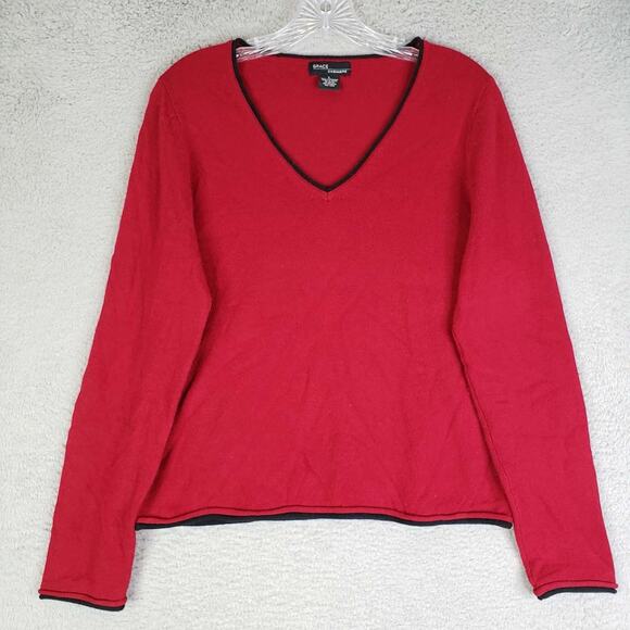 Grace Cashmere Women's Red V-Neck 100% Cashmere Sweater/Pullover Size M/L - Picture 2 of 8